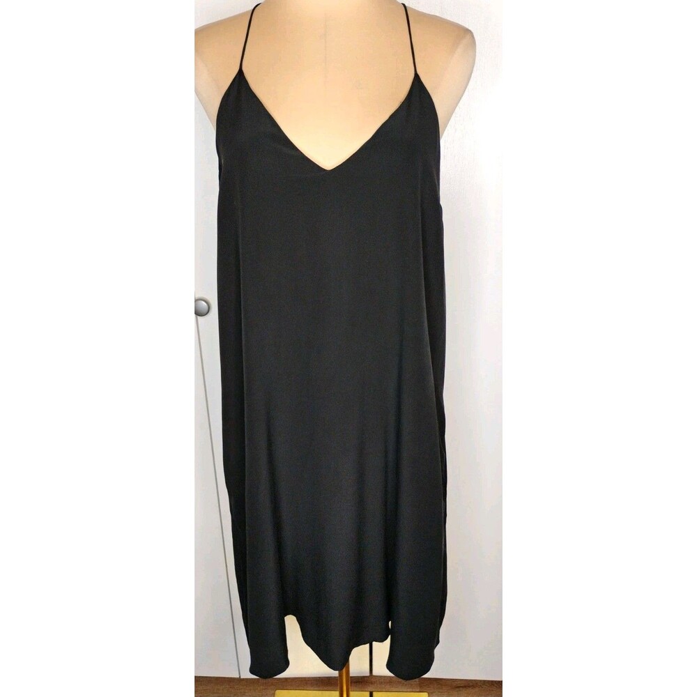 Cynthia Rowley Black Satin 100% Silk Slip Dress strappy Lightweight sz 6